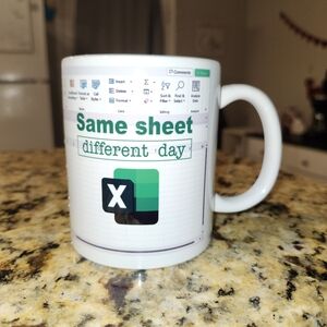 NEW Funny "Same Sheet Different Day" Mug Excel Spreadsheet Cup 12 Oz Office Desk